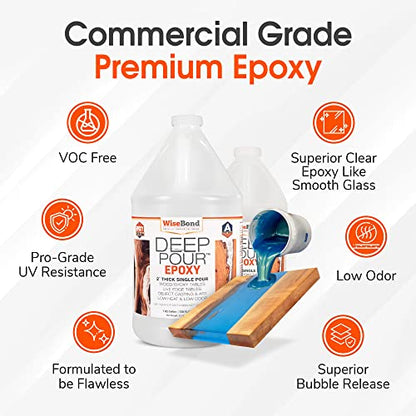 WiseBond - Epoxy Deep Pour Resin Kit, Crystal Clear Epoxy Resin for River Table, Live-Edge, Wood Furniture & More, Slow Cure UV Resistant Deep Pour - WoodArtSupply