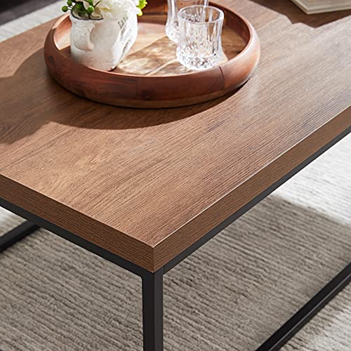 CENSI Dark Walnut Coffee Table for Living Room, 47" Modern Industrial Rectangular Wood and Metal Coffee Table with Extra Thick Tabletop (Walnut) CENSI