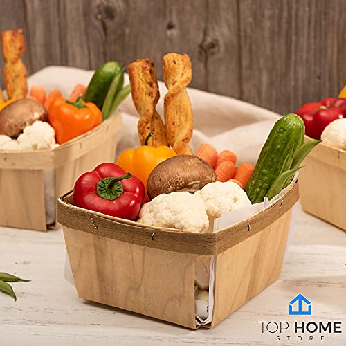 One Quart Wooden Gift Baskets (10 Pack); for Picking Fruit or Arts, Crafts and Decor; 5.75” Square Vented Wood Boxes TOP HOME STORE