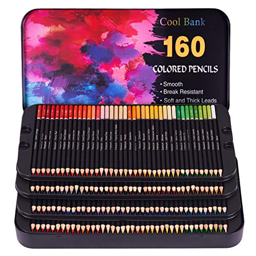 COOL BANK 160 Professional Colored Pencils, Artist Pencils Set for Coloring Books, Premium Artist Soft Series Lead with Vibrant Colors for Sketching,
