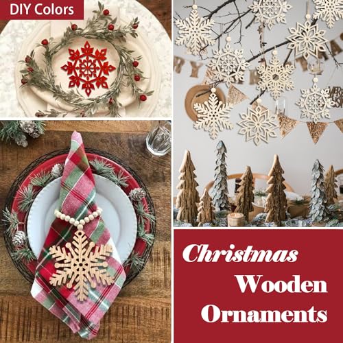 16pcs Large Christmas Wooden Snowflakes Hanging Ornaments DIY Craft Snowflake Wooden Ornaments Cutouts Unfinished Wood Cutout Christmas Decorations MFLUEEWR