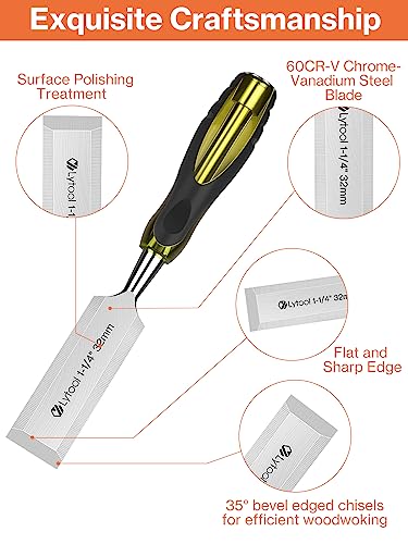 Lytool 5 Piece Wood Chisels Set, Wood Working Chisel Set for Woodworking, Carpentry, CR-V Steel Beveled Edge Blade, Wood Chisels for Woodcarving, Lytool