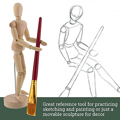 US Art Supply® Wood 12" Artist Drawing Manikin Articulated Mannequin with Base and Flexible Body - Perfect for Drawing The Human Figure (12" Pair -