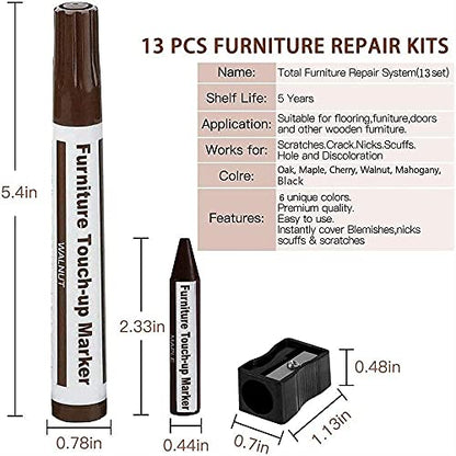 Furniture Repair Kit Wood Markers - Set of 12 - Markers and Wax Sticks with Sharpener Kit, for Stains, Scratches, Wood Floors, Tables, Desks, - WoodArtSupply