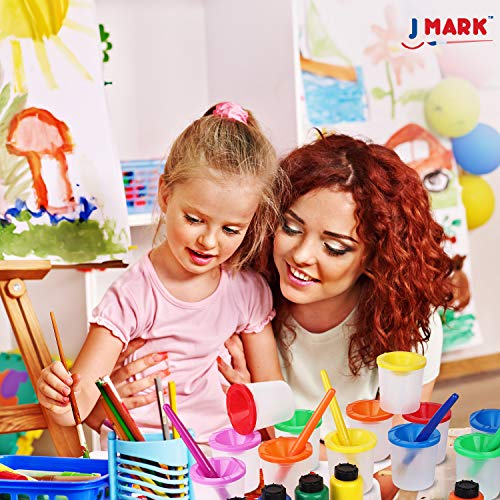 J MARK Toddler Painting Set – 32 Piece Complete Toddler Paint Set, Spill Proof Paint Cups for Kids, Washable Paint for Toddlers, Smock, Brushes and J MARK
