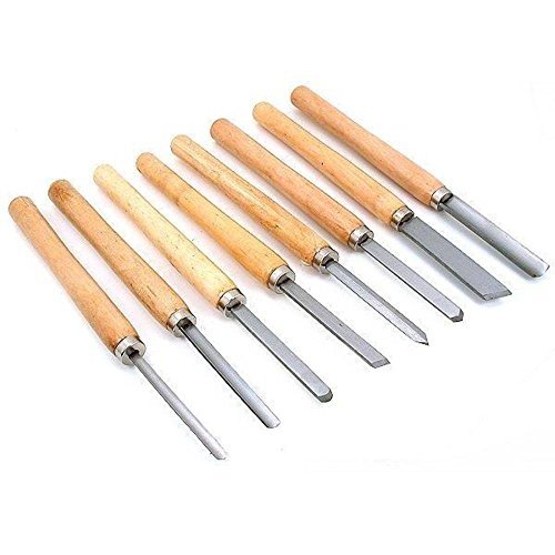 Shop-Tek 8-Pc HSS Wood Turning Chisel 8 pcs Set Included Lathes: 2 Skew 1 Spear Point 1 Parting 1 Round Nose & 3 Gouge Tools for Wood Working