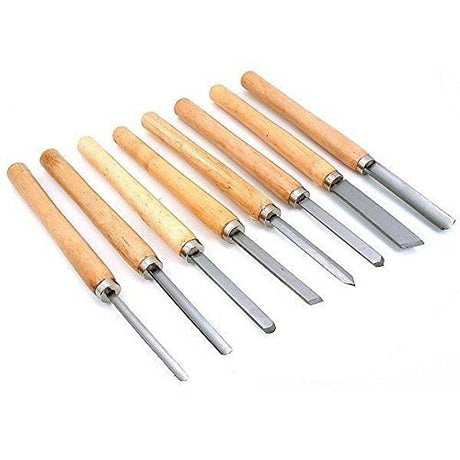 Shop-Tek 8-Pc HSS Wood Turning Chisel 8 pcs Set Included Lathes: 2 Skew 1 Spear Point 1 Parting 1 Round Nose & 3 Gouge Tools for Wood Working WoodArtSupply