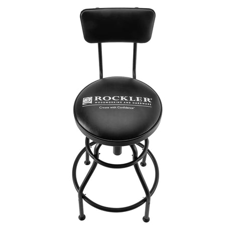 ROCKLER Pneumatic Shop Stool w/Adjustable Backrest – Matte Black Garage Stools for Workbench Resists Corrosion, & Scratches - Workshop Stool ROCKLER
