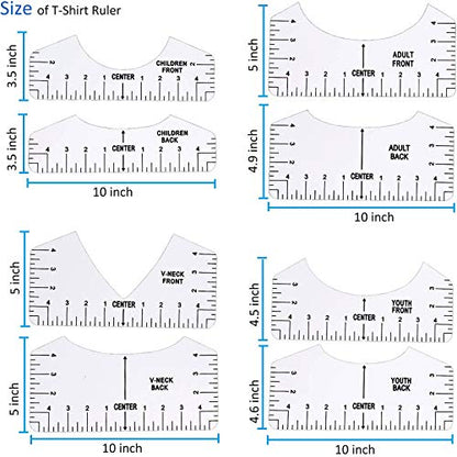 BIHRTC 8PCS T-Shirt Ruler Guide Alignment Tool PVC T Shirt Ruler to Center Designs for Vinyl Placement Heat Press with 3PCS Sewing Mark Chalk Pencil - WoodArtSupply