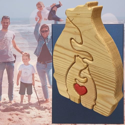 2-10 Personalized Name Carved Wood Sign, Customized Bear Family Wooden Puzzle Table Decor, Kids Gift Custom - WoodArtSupply