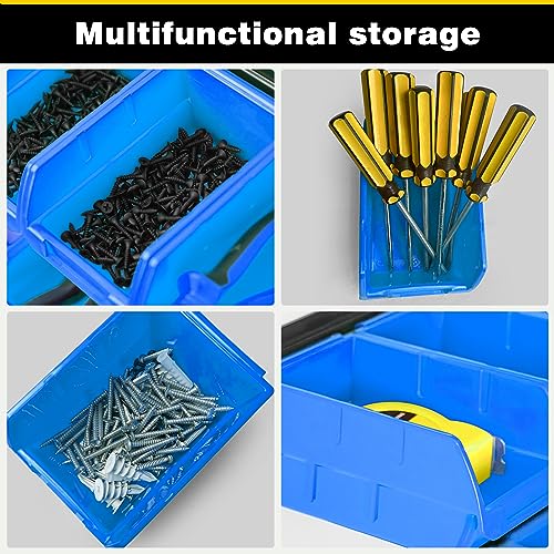 Ultrawall 12 PCS Bins & 3 Rails, Plastic Hanging Storage Organizer Bins, Wall mounted Garage Tool Storage Systerm, 12x bins(6.3inch X 3.2inch X Ultrawall