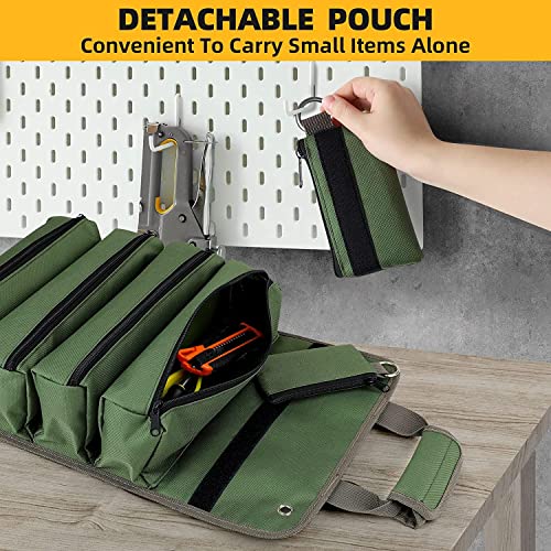 UUP Tool Bag Roll Up, Heavy Duty Tool Organizer for Men Women, Portable Tool Storage Box with 2 Detachable Zipper Pouch, Compact Small Carrier Bag