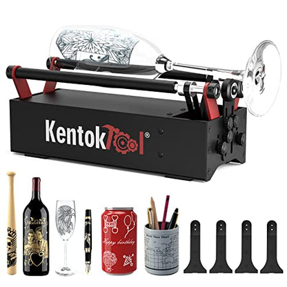 KENTOKTOOL ARot2 Rotary Roller for Laser Engraver, 360°Y-axis Roller with 8 Adjustment Diameters for 6 to 200mm Cylinders, Cups, Pens, Compatible - WoodArtSupply