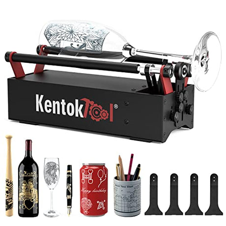 KENTOKTOOL ARot2 Rotary Roller for Laser Engraver, 360°Y-axis Roller with 8 Adjustment Diameters for 6 to 200mm Cylinders, Cups, Pens, Compatible KENTOKTOOL