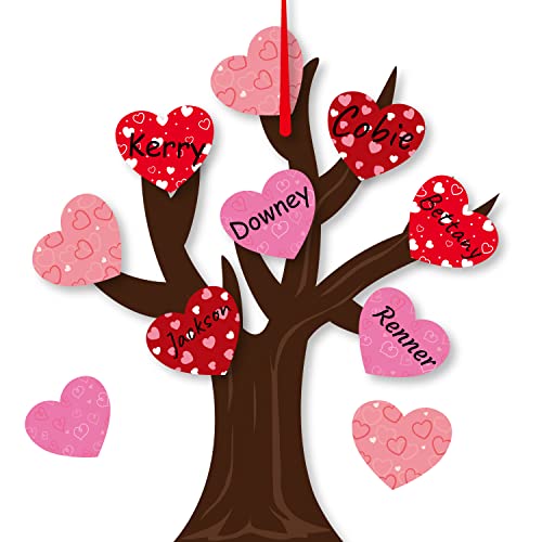 Haooryx 24 Pack Tree of Hearts Valentine Craft Kit Make Your Own Valentine Tree Hanging Ornaments DIY Valentine's Day Craft Kit Kids Classroom Haooryx