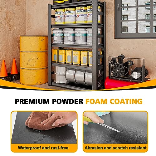 SFTORMAS 72" H Heavy Duty Garage Shelving, 5 Tier Adjustable Metal Shelving, 15.75" D X 35.3" W X 72" H, Black SFTORMAS