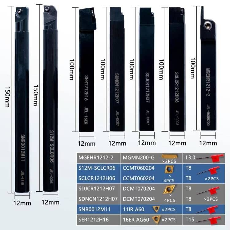 Lathe Threading-Tool Bit Set 21pcs - 7pcs 1/2" Turning Holder Boring Bars / 14pcs Indexable Carbide Inserts Golden CCMT060204 DCMT070204 11IR 16ER WoodArtSupply