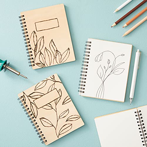 4 Pack Wooden Cover Notebook, Spiral Bound Unruled Plain DIY Craft Journal for Students, Sketches, Writing, Arts and Crafts, Note Taking, 20 Sheets - WoodArtSupply