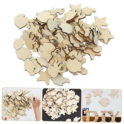 COHEALI 200 Pcs Crafts for Kids Unpainted Wood Disc Nautical Wood Shapes Unfinished Wood Slices Seahorse Cutout Shapes Woodsy Decor Ocean Decor Craft COHEALI