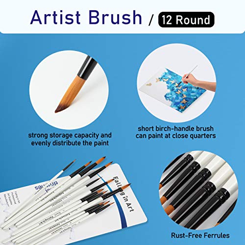 Falling in Art Paint Brushes Set, 12 PCS Nylon Professional Round Paint Brushes for Watercolor, Oil Painting, Acrylic, Face Body Nail Art, Crafts, Falling in Art