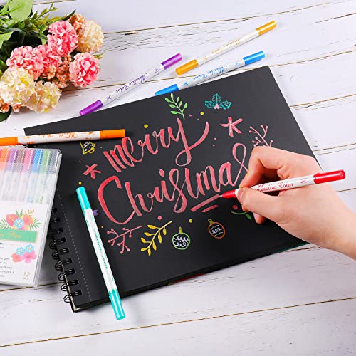 Sunshilor Dual Tip Metallic Marker Pens, Brush and Fine Point Pens for Black Paper, Rock Painting, Easter Egg, Halloween Pumpkin, Card Making, Metal, Sunshilor