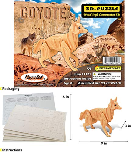 Puzzled 3D Puzzle Coyote Wood Craft Construction Model Kit, Fun, Unique & Educational DIY Wooden Toy Assemble Model Unfinished Crafting Hobby Puzzle - WoodArtSupply