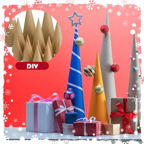 Ceenna 24 Pcs Paper Mache Cones Open Bottom Set Cardboard Craft Cones Large Medium Small for Christmas DIY Art Projects, Crafts and Decorations 13.8 Ceenna