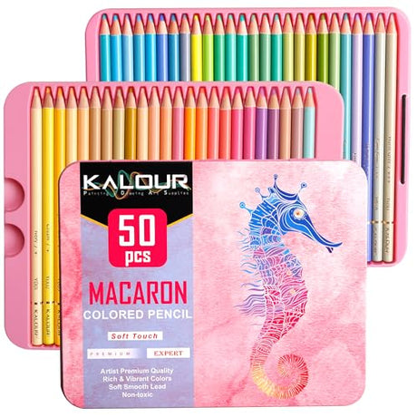 KALOUR Macaron Pastel Colored Pencils,Set of 50 Colors,Artists Soft Core,Ideal for Drawing Sketching Shading,Coloring Pencils for Adults Kids KALOUR