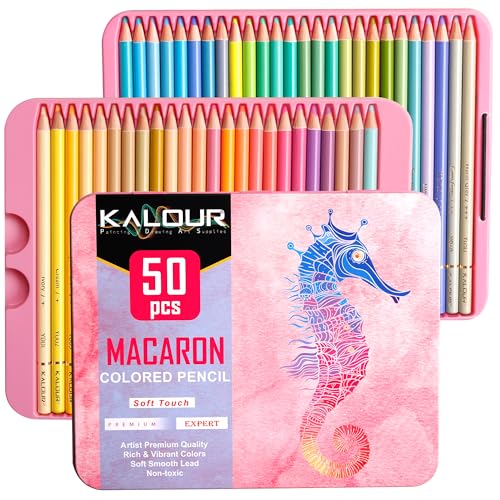 KALOUR Macaron Pastel Colored Pencils,Set of 50 Colors,Artists Soft Core,Ideal for Drawing Sketching Shading,Coloring Pencils for Adults Kids - WoodArtSupply