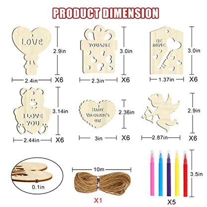 KIMOBER 36PCS Valentine's Day Wooden Slices,Unfinished Blank Cutouts for Valentine Party Decoration, Kids DIY Crafts - WoodArtSupply