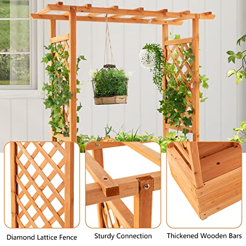 S AFSTAR Raised Garden Bed with Arch Trellis, Wood Planter Box with Hanging Roof, Side Trellis, 4 Drainage Holes, Above Ground Elevated Garden Bed - WoodArtSupply