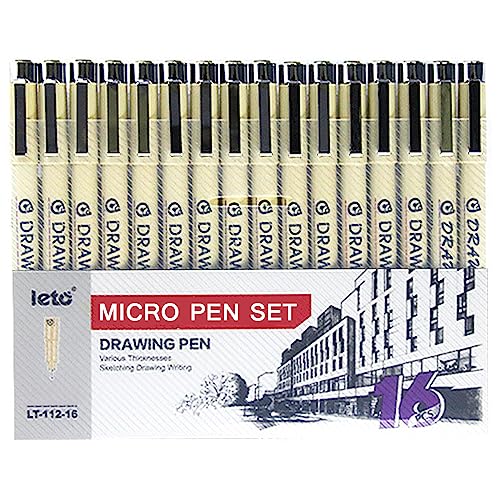 Micro Fineliner Drawing Art Pens: 16 Black Fine Line Waterproof Ink Set Artist Supplies Archival Inking Markers Liner Professional Sketch Outline - WoodArtSupply