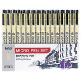 Micro Fineliner Drawing Art Pens: 16 Black Fine Line Waterproof Ink Set Artist Supplies Archival Inking Markers Liner Professional Sketch Outline KOUSICOO