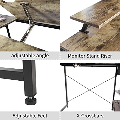 X-cosrack Computer Desk with Storage Shelves Drawer, 43” Home Office Desk with Monitor Stand, Adjustable & Tiltable Draft Drawing Table Writing Study - WoodArtSupply