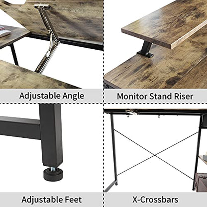 X-cosrack Computer Desk with Storage Shelves Drawer, 43” Home Office Desk with Monitor Stand, Adjustable & Tiltable Draft Drawing Table Writing Study - WoodArtSupply