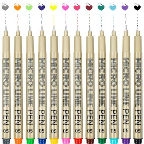 KERIFI 12 Colors 05 Micro Fineliner Drawing Art Pens, Waterproof Archival Ink Pens, 0.45mm Multiliner Fine Liner Pens for Illustration Technical KERIFI