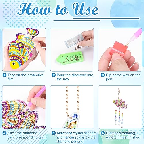 Anseal 3 Pack Diamond Art Suncatcher Wind Chime Kits for Adults Kids, Double Sided Crystal Sea Animals Diamond Painting Hanging Ornament Suncatchers Anseal