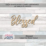 Blessed Wood Cutouts for crafts, Laser Cut Wood Shapes 5mm thick Baltic Birch Wood, Multiple Sizes Available Elliefont Styles