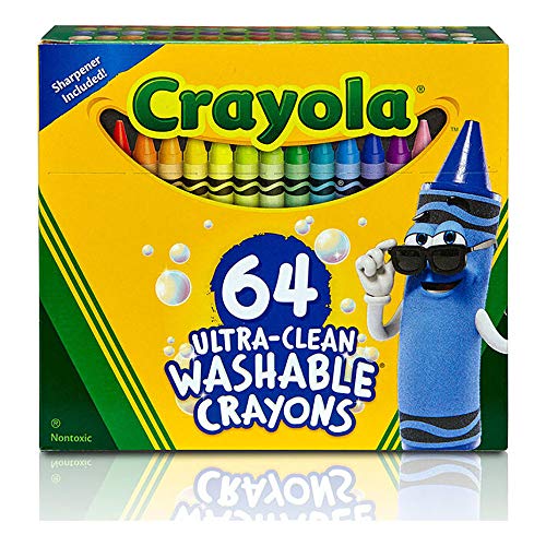 Crayola Ultra Clean Washable Crayons, Built in Sharpener, 64 Count, Kids at Home Activities - WoodArtSupply