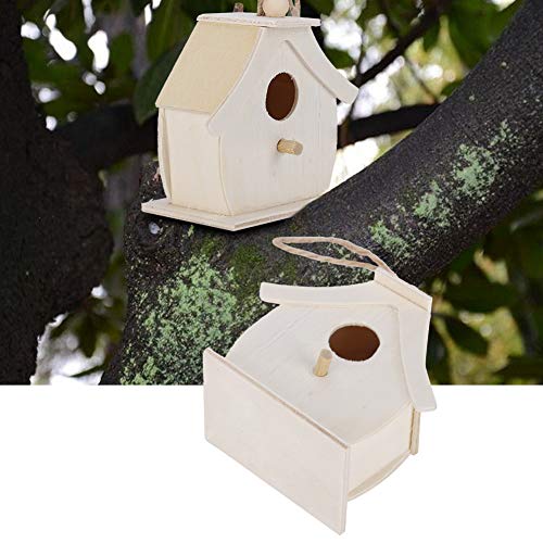 Wooden Birdhouses, 4Pcs Mini Hanging Birds Nests Ornaments DIY Unfinished Wood Bird House Outdoor Garden Balcony Courtyard for Children to Paint Hapivida