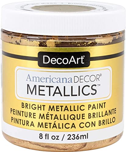 DecoArt Americana Decor Metallics 24K Gold Paint - 8oz Metallic 24K Gold Acrylic Paint - Water Based Multi Surface Paint for Arts and Crafts, Home - WoodArtSupply