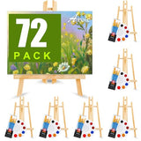 AROIC 72 PCS Professional Painting Set with Easels, 6 PCS Wood Easels,6 Packs of 60 Brushes with Nylon Brush Head and 6 pcs Palettes, Painting AROIC