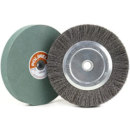 6 Inch Bench Grinder Grinding Wheel & Wire Wheel Brush with 1/2'' Arbor, 120 Grit Silicon Carbide Bench Grinding Wheel for Bench Grinder,for Drill