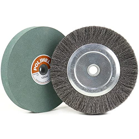 6 Inch Bench Grinder Grinding Wheel & Wire Wheel Brush with 1/2'' Arbor, 120 Grit Silicon Carbide Bench Grinding Wheel for Bench Grinder,for Drill POLIWELL