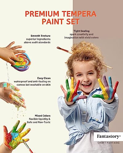 Fantastory Tempera Paint for Kids 12 Colors (8.4 oz Each) Washable Tempera Paint, Kids Poster Paint Sponge Painting, Non-Toxic Kids Paint Finger