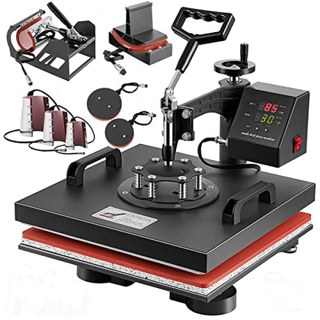 SHZOND Heat Press 8 in 1 Heat Transfer Machine, 15x15 Inch Swing Away Transfer Sublimation Heat Press Machine for T Shirts, Hats, Mugs and Plates (8 SHZOND