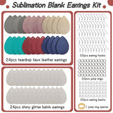 SHUANGART 194 Pcs Sublimation Blank Sparkly Glitter Faux Leather Earrings Kit, Blank Vivid Shiny Solid Pattern Earrings with Sublimation Paper for ROORUZ