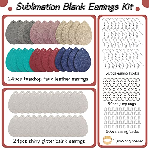 SHUANGART 194 Pcs Sublimation Blank Sparkly Glitter Faux Leather Earrings Kit, Blank Vivid Shiny Solid Pattern Earrings with Sublimation Paper for - WoodArtSupply