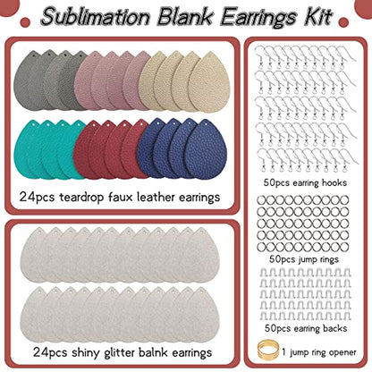 SHUANGART 194 Pcs Sublimation Blank Sparkly Glitter Faux Leather Earrings Kit, Blank Vivid Shiny Solid Pattern Earrings with Sublimation Paper for - WoodArtSupply