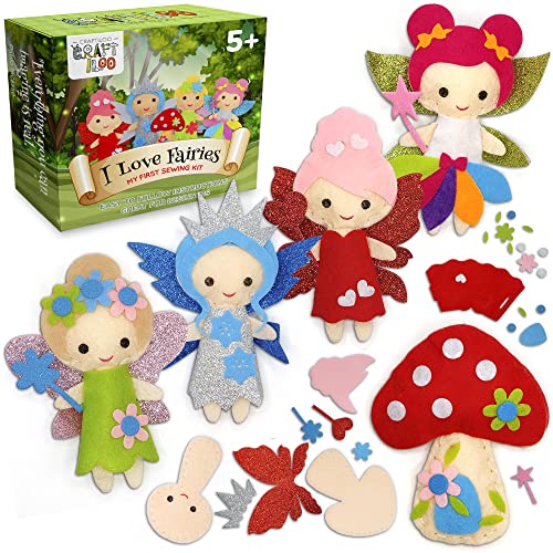 CRAFTILOO Fairy Sewing Kits for Little Girls 5 Easy Projects for Children Beginners Sewing kit Kid Crafts Make Your Own Felt Pillow Plush Craft Kit CRAFTILOO